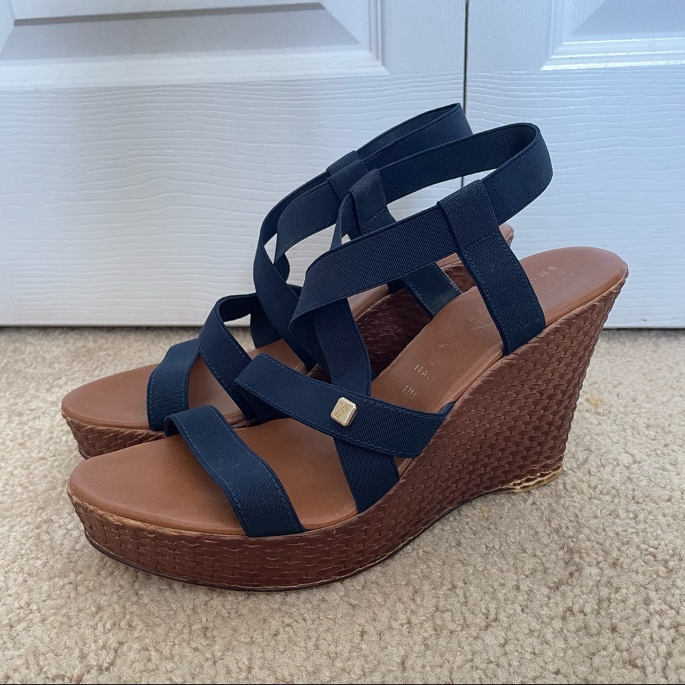 Navy Blue Strappy Wedges Italian Shoe Makers